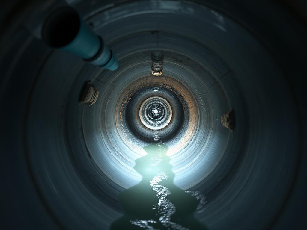 CCTV camera view of the same Austin sewer pipe after cleaning, showing clean walls and clear flow following a Cavayoo Services PACP-coded inspection