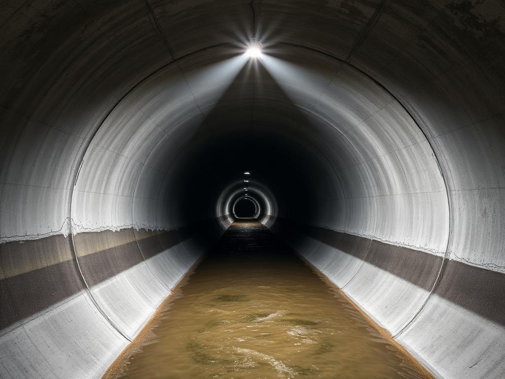 Interior of the same Pflugerville storm culvert after vacuum and jet cleaning, showing a clear concrete invert and free flowing water