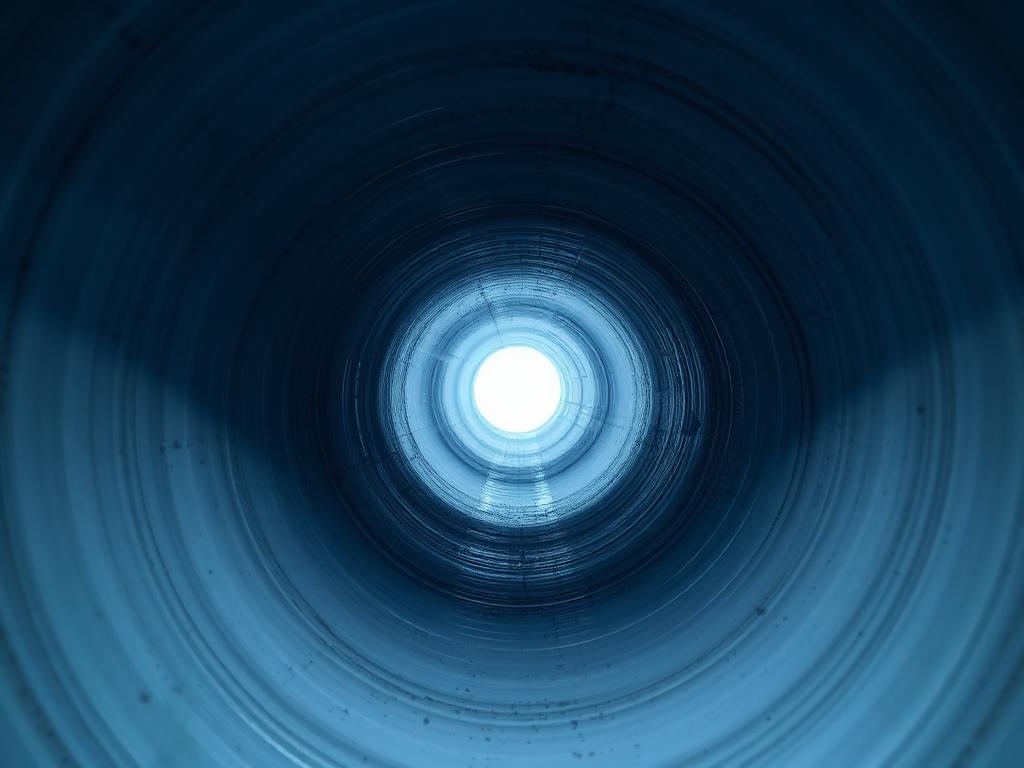 Sewer camera view of the same Leander sewer run after cured-in-place lining, showing a smooth seamless liner at full diameter