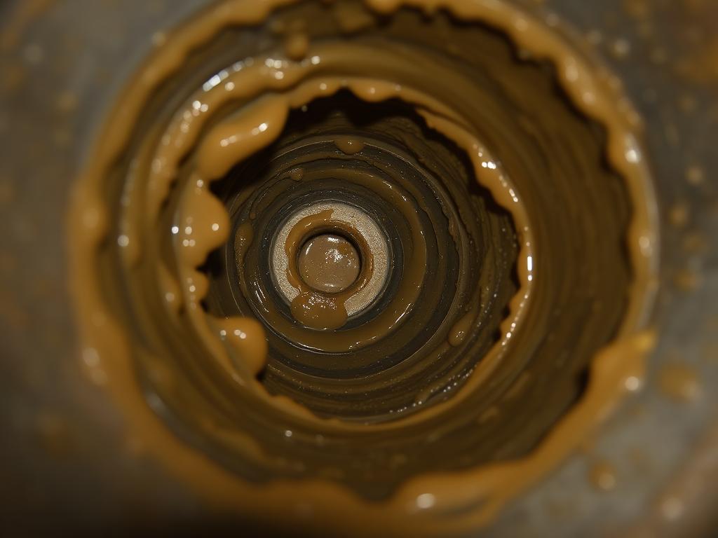 Interior of a downtown Austin restaurant grease line narrowed by heavy grease buildup before Cavayoo Services hydro-jetting