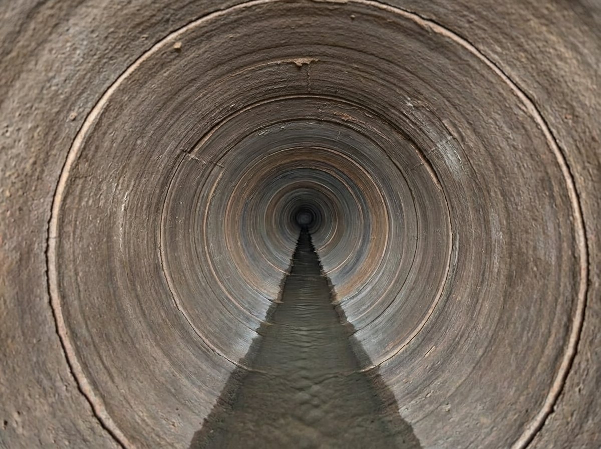 Sewer camera view of the same Kyle common sewer line after root cutting and jetting, showing clean pipe walls and clear flow